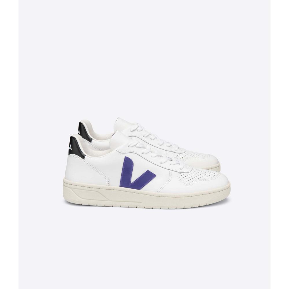 Veja V-10 LEATHER Joggesko Dame White/Purple/Black | NO 649FDN